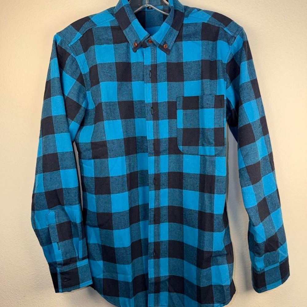 Unbranded Blue Black Plaid Flannel Shirt Womens Size M Buffalo Check Button Down
